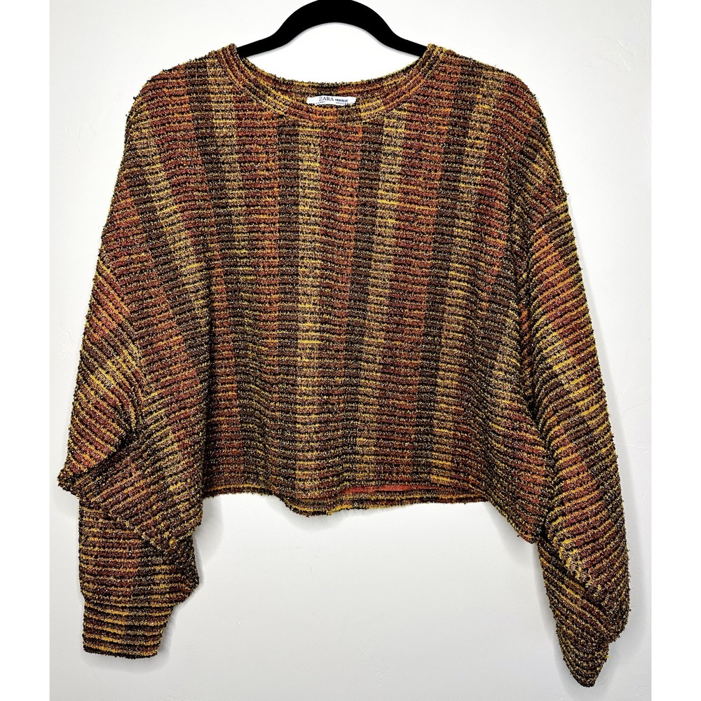 ZARA Trafaluc Women's‎ Cropped Sweater Size M Knit Retro Metallic Batwing Boho
